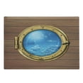 thumbnail image 1 of Shark Cutting Board, Submarine Chamber Window with a View of Coral Reef Swimming Fishes, Decorative Tempered Glass Cutting and Serving Board, Large Size, Pale Caramel Blue Yellow, by Ambesonne, 1 of 1