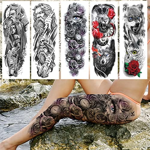 Coktak Cool Full Arm Temporary Tattoos For Men Body Sleeve Fake Military Warrior Tattoo Stickers Rose Beast Wolf Lion Tiger Eye Totem Extra Large Tatoos Women Leg Half Armband 11 Sheets