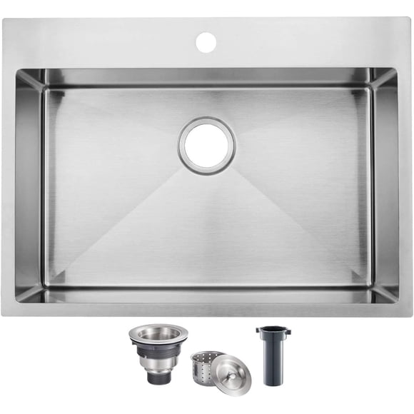 Évier de Cuisine en Acier Inoxydable à Encastrer, Pouces, Métal Canon, Montage Supérieur, Évier Utilitaire pour Lessive, Pouces, Profond, Bassin à Bol Simple, Bar Humide, Évier de Préparation