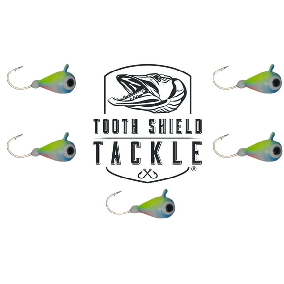 Tooth Shield Tackle UV Glow Tungsten Ice Fishing Jigs 5-Pack Crappie Perch Bluegill Panfish Jig 5mm (Cotton Candy) Premium Tungsten Ice Jigs