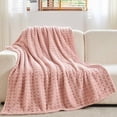 thumbnail image 4 of Super Soft King Blanket Pink Premium Silky Flannel Fleece 3D Waffle Checkered Lightweight Bed Blanket All Season Use (Pink, King(90"x110")), 4 of 6