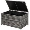 thumbnail image 1 of 113 Gallon Outdoor Rattan Deck Box, Grey PE Wicker Storage Container with Waterproof Liner and Pneumatic Lift, 46.1" L for Patio, Garden, Poolside, and Backyard Use, 1 of 7