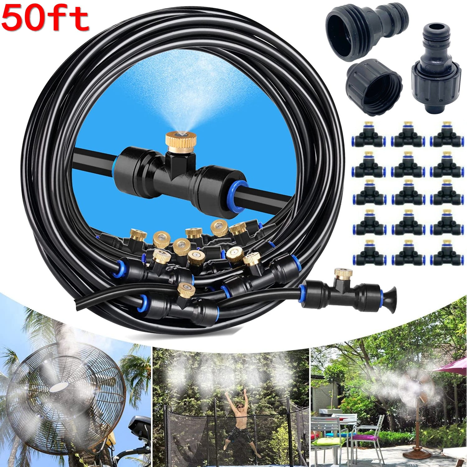 Fog Nozzle Watering Irrigation System Kit Portable Misting Cooling Automatic New 