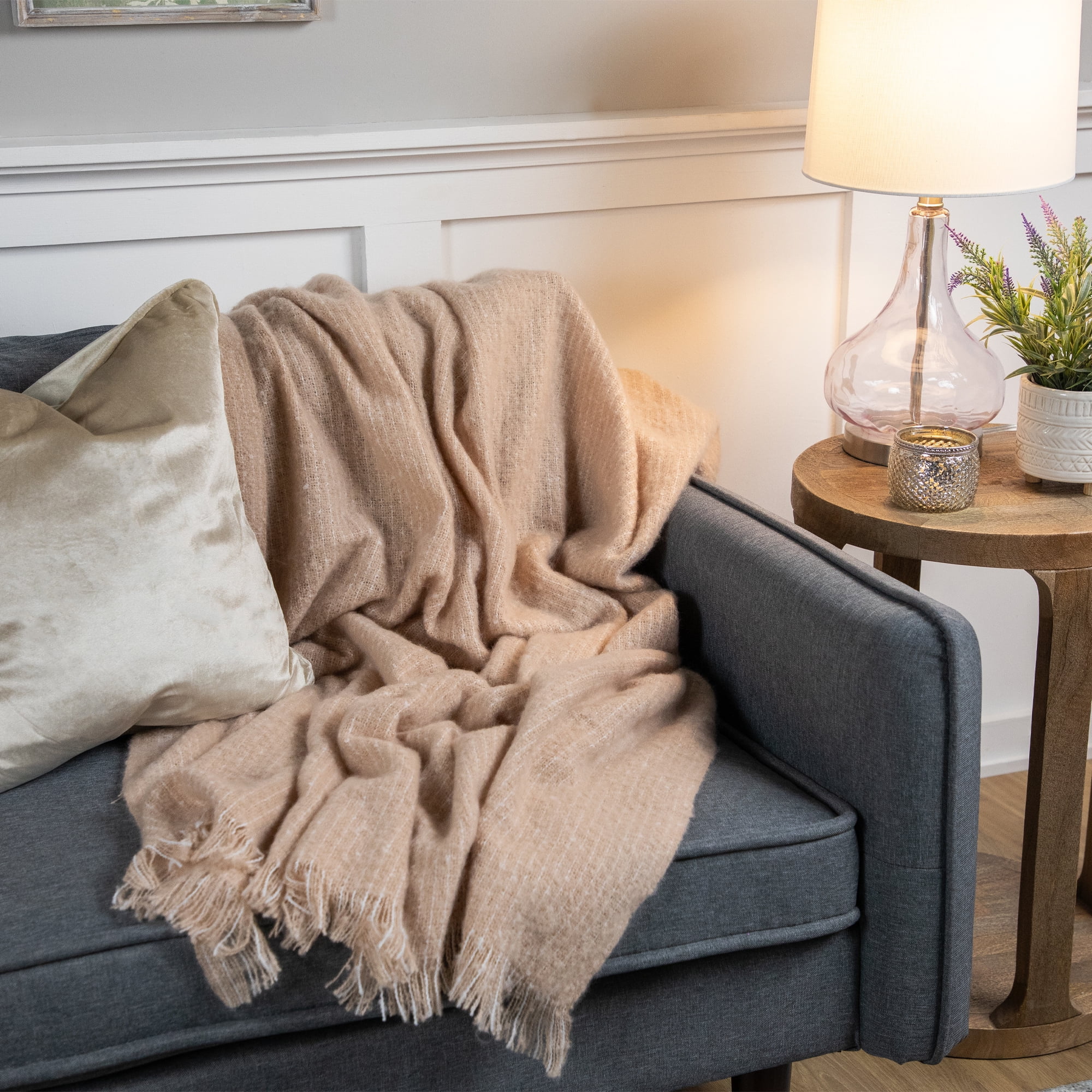 Northlight Light Coffee Throw Blanket with Fringe 50" x 60"