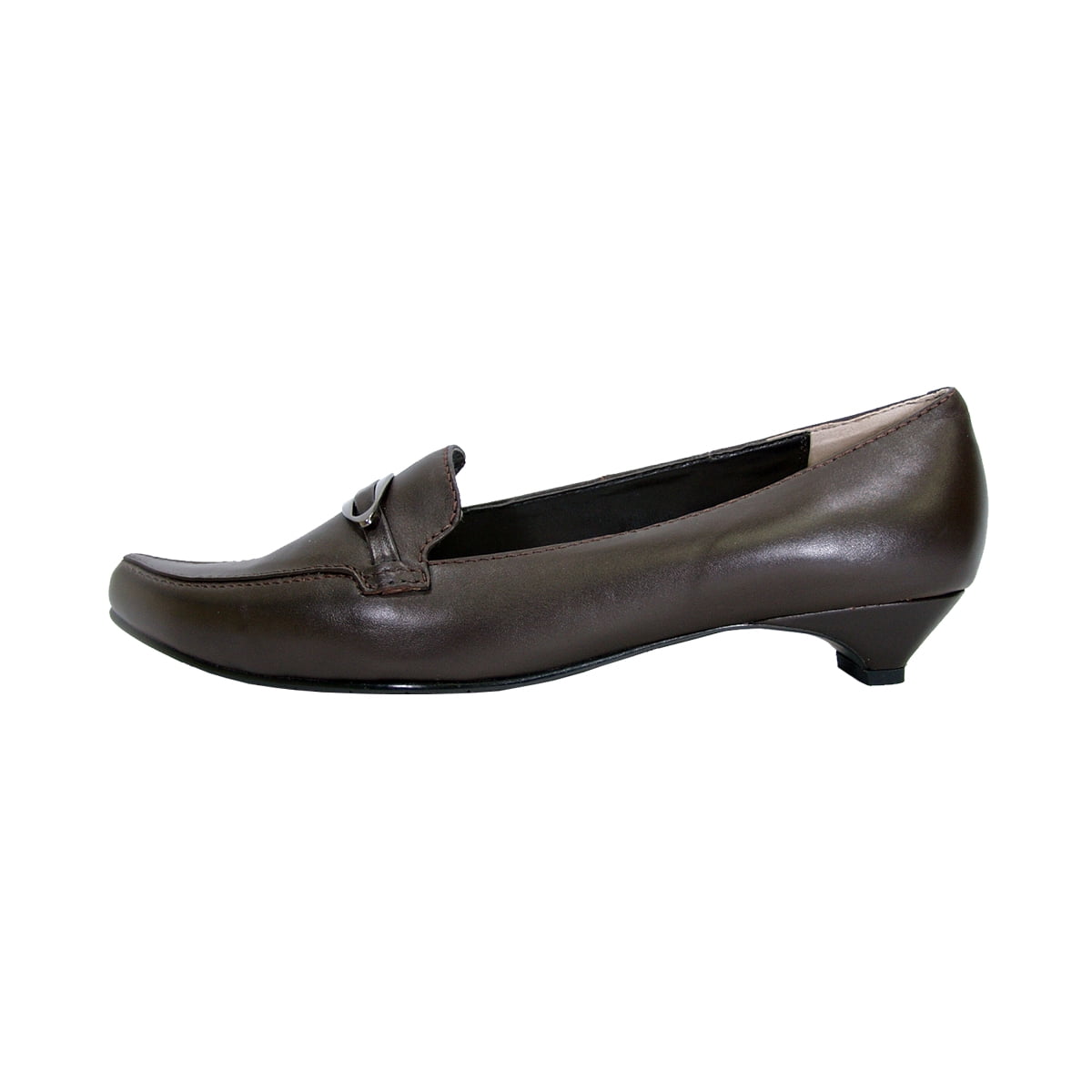 PEERAGE Louise Women Extra Wide Width Smart Casual Leather Loafers with Kitten Heels BROWN 11