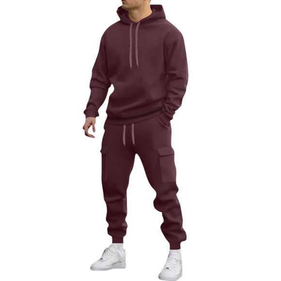 Pisexur Mens Sweatsuits 2 Piece Set Loose Solid Color Hooded Sweatshirts and Sweatpant Sets Athletic Sweatsuits Set for Men Jogger Sweatsuit S-3XL Red