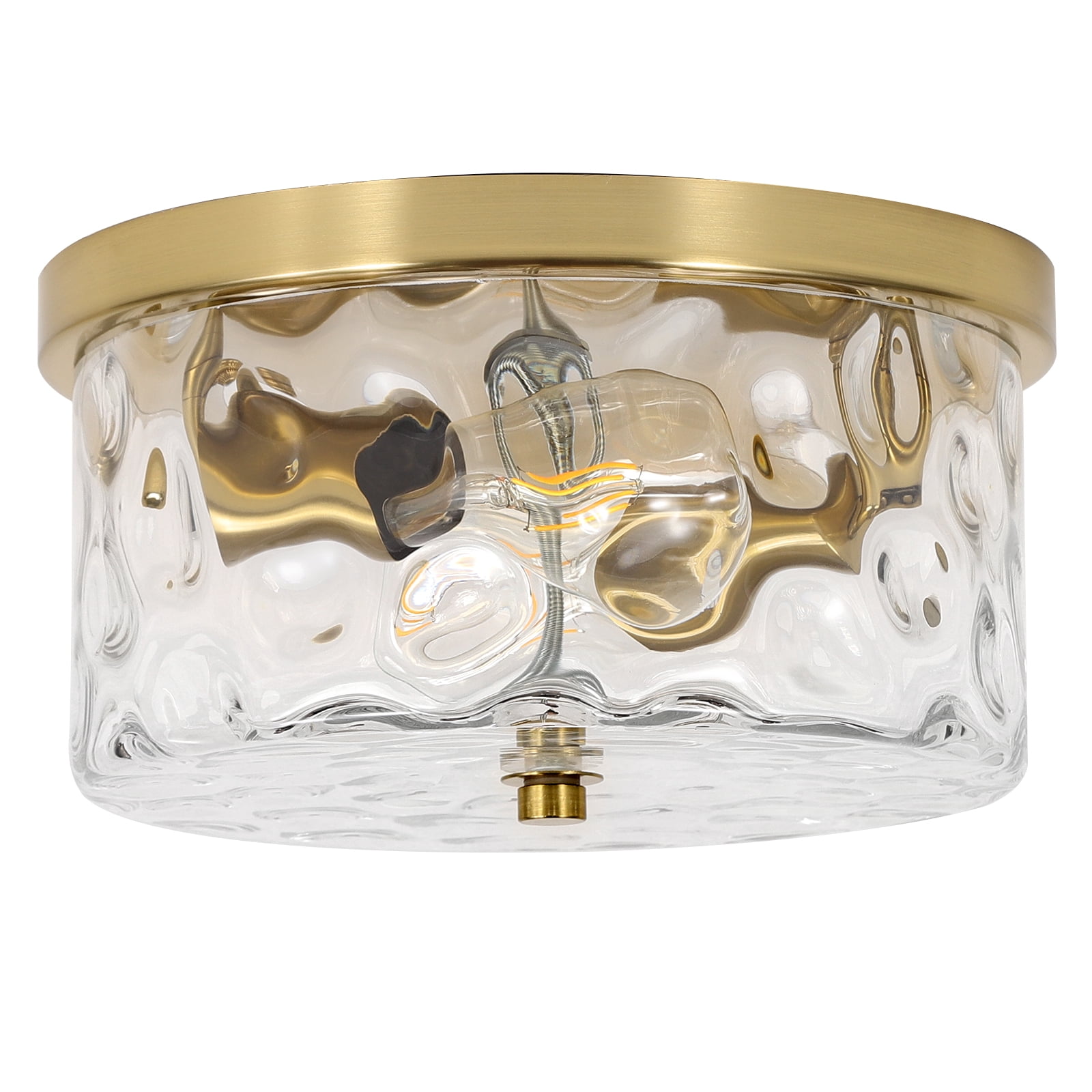 Gold Semi Flush Mount Ceiling Light Fixture 2-Light Ceiling Light Vintage Ceiling Lamp Farmhouse Light with Bubble Glass Shade for Living Room Bedroom Foyer Hallway