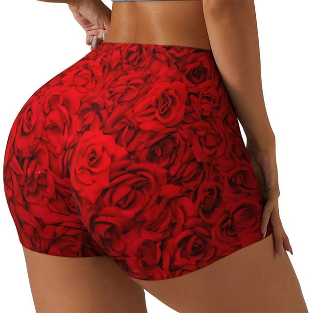 Fotbe Red Rose Shorts Sin Costuras – Shorts Deportivos de Cintura Alta para Mujer, Elásticos para Gimnasio, Yoga, Running o Ciclismo-XX-Large