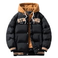 thumbnail image 2 of Danhjin Puffer Jackets for Men Thicken Hooded Windbreak Thermal Fall Winter Warm Outwear Casual Comfy Color Block Quilted Coats, 2 of 9