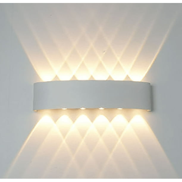 Aplique de pared LED blanco para interior de 12 W, blanco cálido, moderno aplique de aluminio, luz nocturna con foco arriba/abajo para salón, dormitorio, pasillo y escalera.
