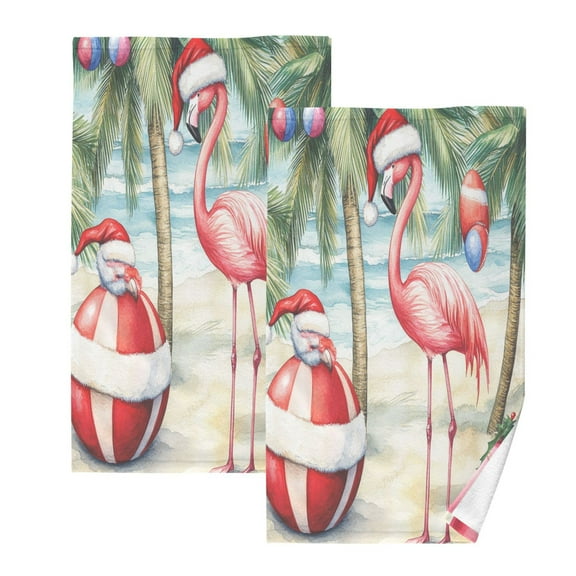 Christmas Flamingo Set of 2 Pure Cotton Towels, 16'' x 28'', Highly Absorbent and Soft