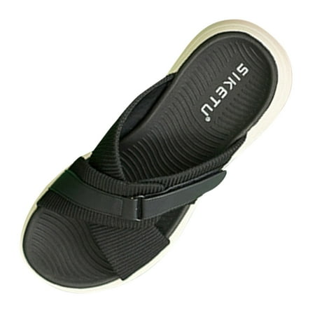 

PEASKJP Platform Sandals Women Wide Womens Flats Sandals Open Toe Slippers Flip Flops Shoes Summer Casual Comfortable Flip Flop Beach Travel Walking Sandals (Black 7)