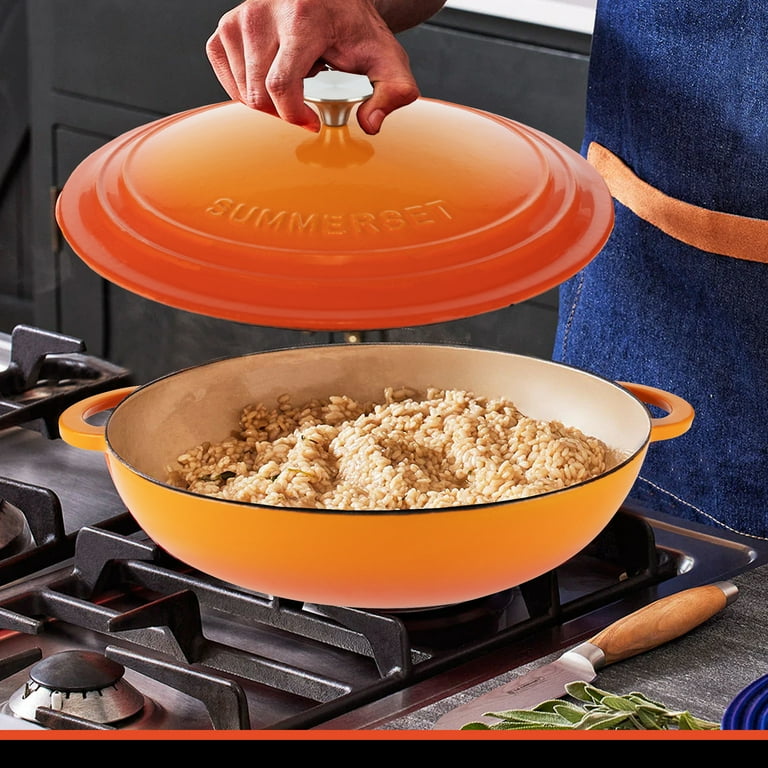 Summerset Enamel Cast Iron Dutch Oven Pan & Pot Casserole Skillet  (Non-Stick 5 Quart, Orange)