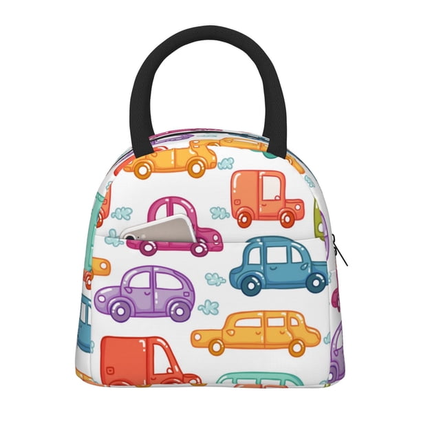 Easygdp Doodle Cars Bolsa de Almuerzo Insulada Grande, Forro de Aluminio, Diseño Espacioso, a Prueba de Fugas, Ideal para Trabajo, Picnics, Viajes y Actividades al Aire Libre