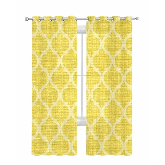 Yellow Morocco Sheer Curtains 84 Inch Length 2 Panels Set for Living Room/Bedroom, Bohemia Nation Abstract Geometric Motifs Kitchen Curtains Grommet Semi-Sheer Curtains Window Treatments 42"x84"x2