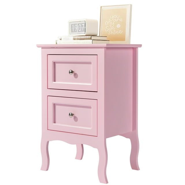 Ktaxon Nightstand End Table with 2 Drawer,Pink Finish