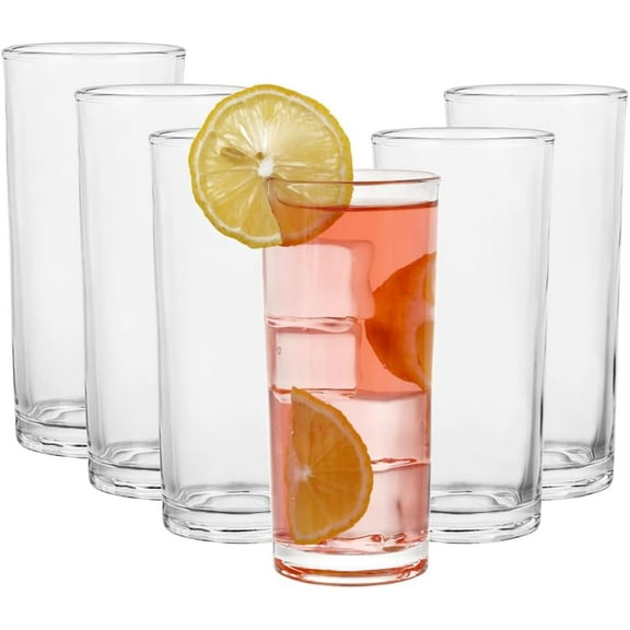 Highball Glasses Set of 6-8oz Tall Water for Mojito, Whiskey, Cocktails - Clear Drinking Glassware Kitchen Mixed Drinks (Glass, 6PCS8OZ)