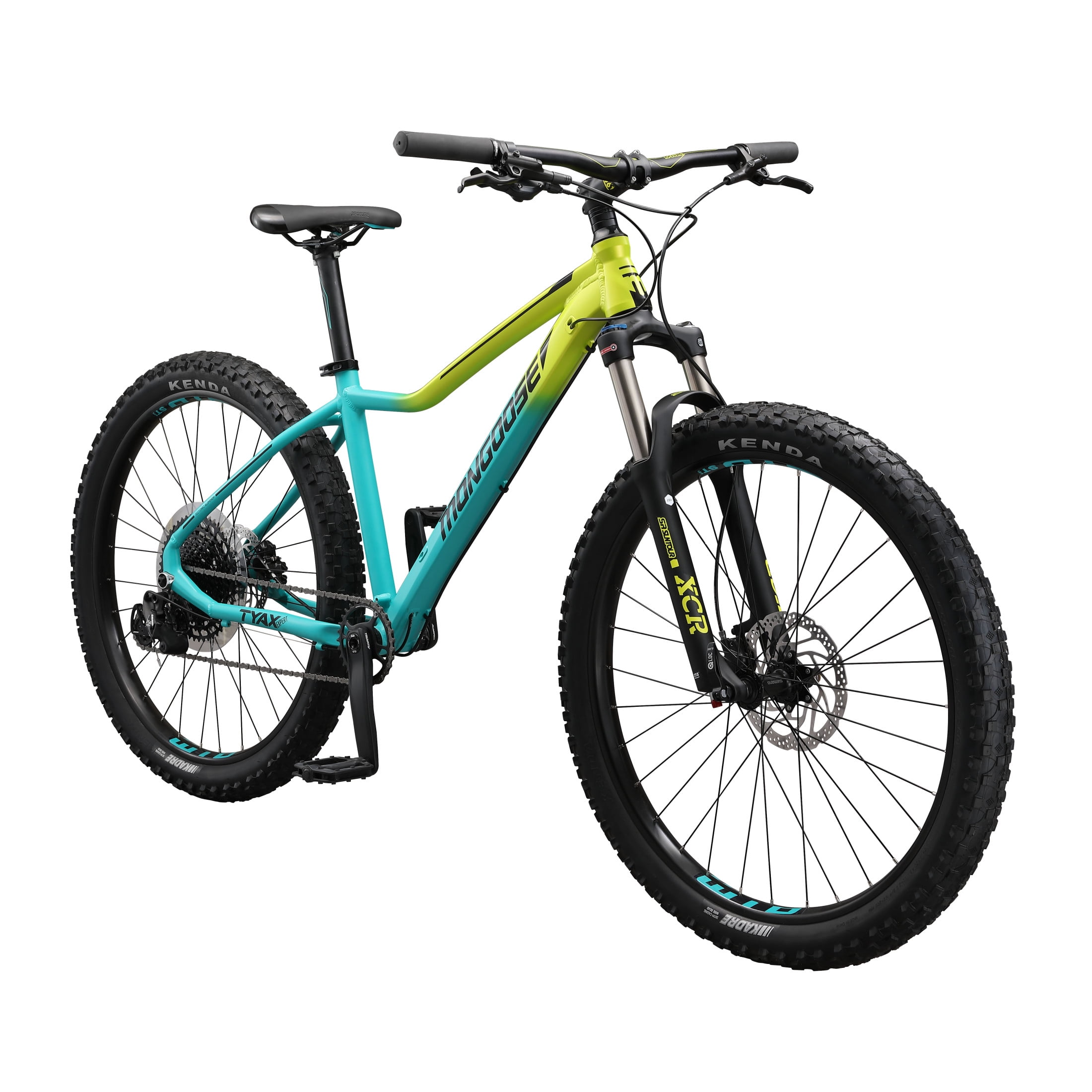 Mongoose Tyax 27.5 Expert Adult Unisex 27.5-inch Mountain Bike, Yellow/Blue