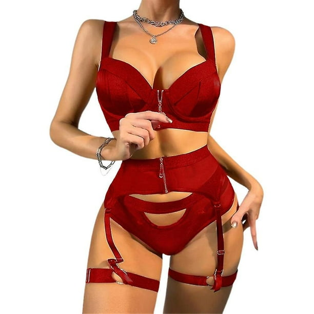 Conjunto de ropa de dormir con tirantes para mujer lenceria Sexy conjunto de sujetador con tirantes anchos picardias con ligueros conjunto de ropa interior tipo Tanga Walmart en linea