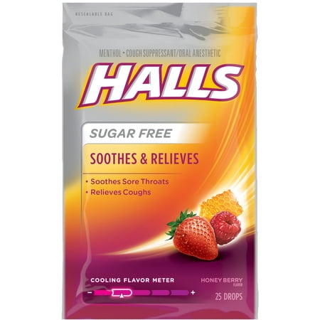 Cough Relief Syrup - Halls Fast Relief Sugar Free Cough Drops, Honey Berry Flavor, 25 Drops