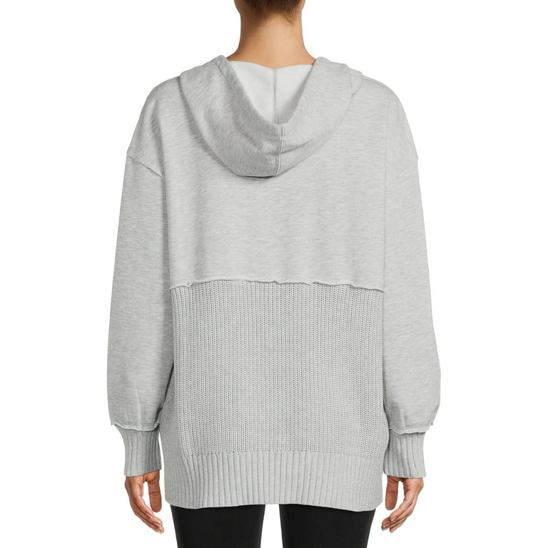 Time and Tru Women s Mixed Media Hoodie Walmart