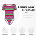 thumbnail image 4 of Balery Colorful Mexican Stripes Body de cuello redondo de manga corta para mujer Tops de manga corta Tops básicos-Small, 4 of 7