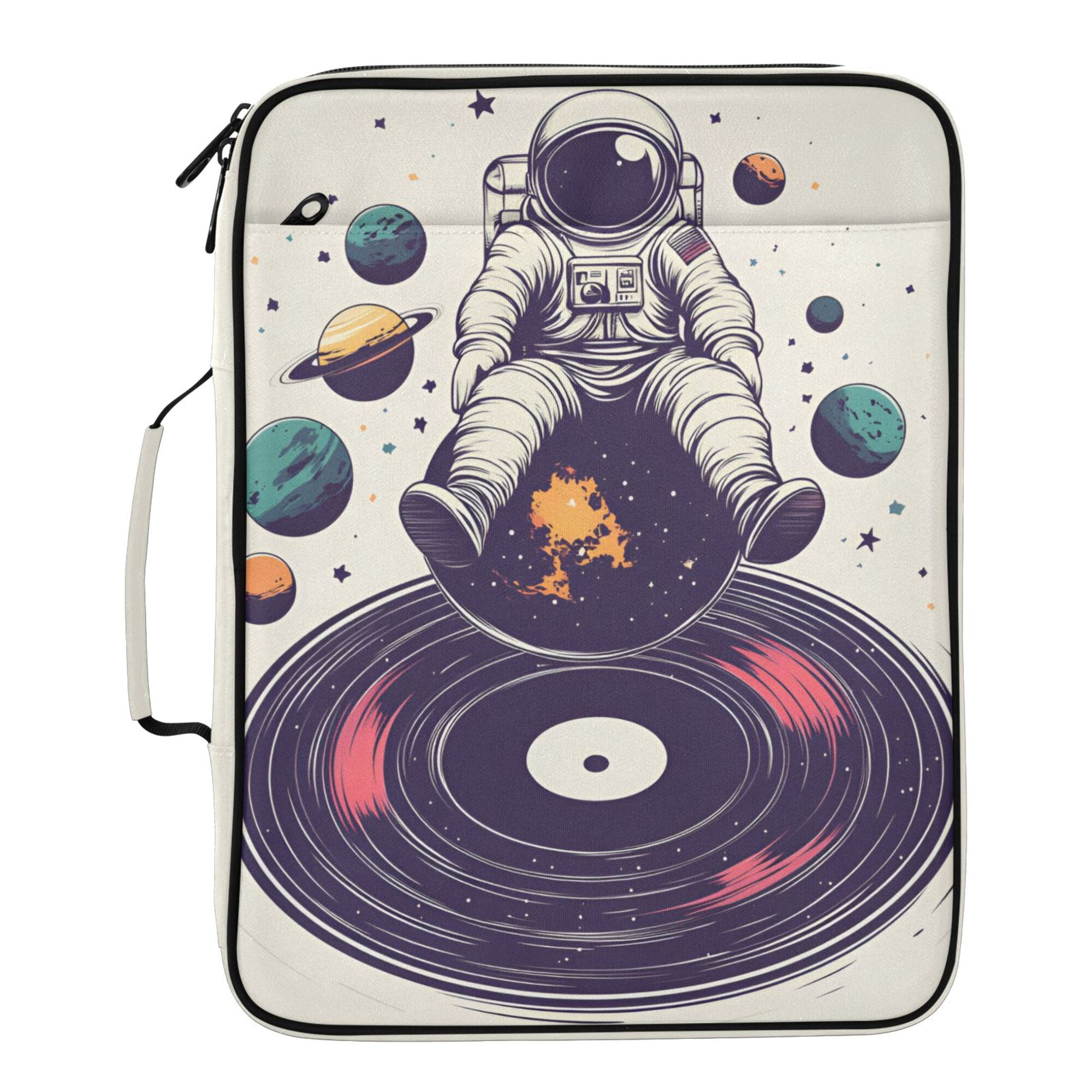 FORMRS Accordion File Folder A4 Size 7-Pocket Expanding Document Organizer Bag with 3 Ring Binder, Orange Astronaut Planet