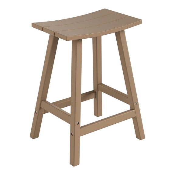 FADINGFREE 24" Outdoor Saddle Seat Bar Stool, Poly Plastic HDPE Adirondack Style Patio Bar Stool, Weathered Wood