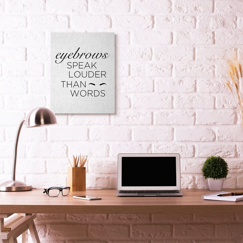 Stupell Industries Eyebrows Fashion Modern Black And White Word Design Canvas Wall Art by Anna Quach