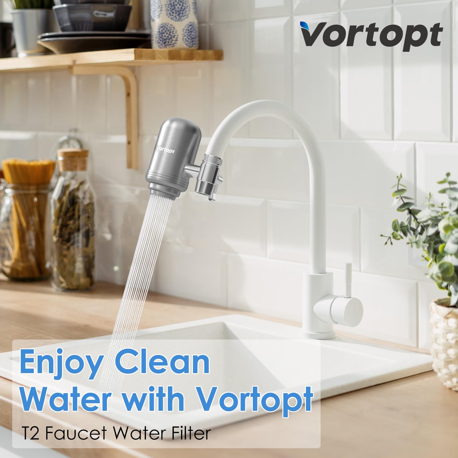Vortopt T2 Faucet Water Filter, Stainless Steel photo 5
