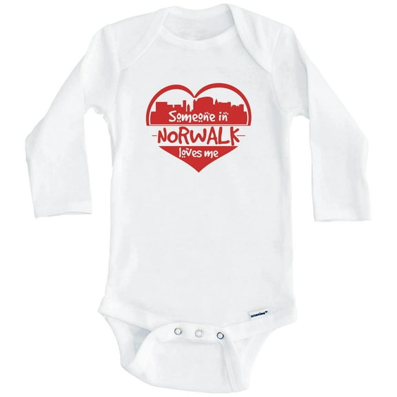 Someone in Norwalk Loves Me Norwalk Connecticut Skyline Heart One Piece Baby Bodysuit (Long Sleeve), 0-3 Months White