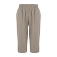 thumbnail image 5 of Women's Cotton Linen Bermuda Shorts Elastic Waist Drawstring Casual Knee-Length Shorts with Pockets Gray M, 5 of 7