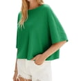 thumbnail image 5 of Half Sleeve Solid Color Women Casual Oversize Knit Pullover Sweater, 5 of 6