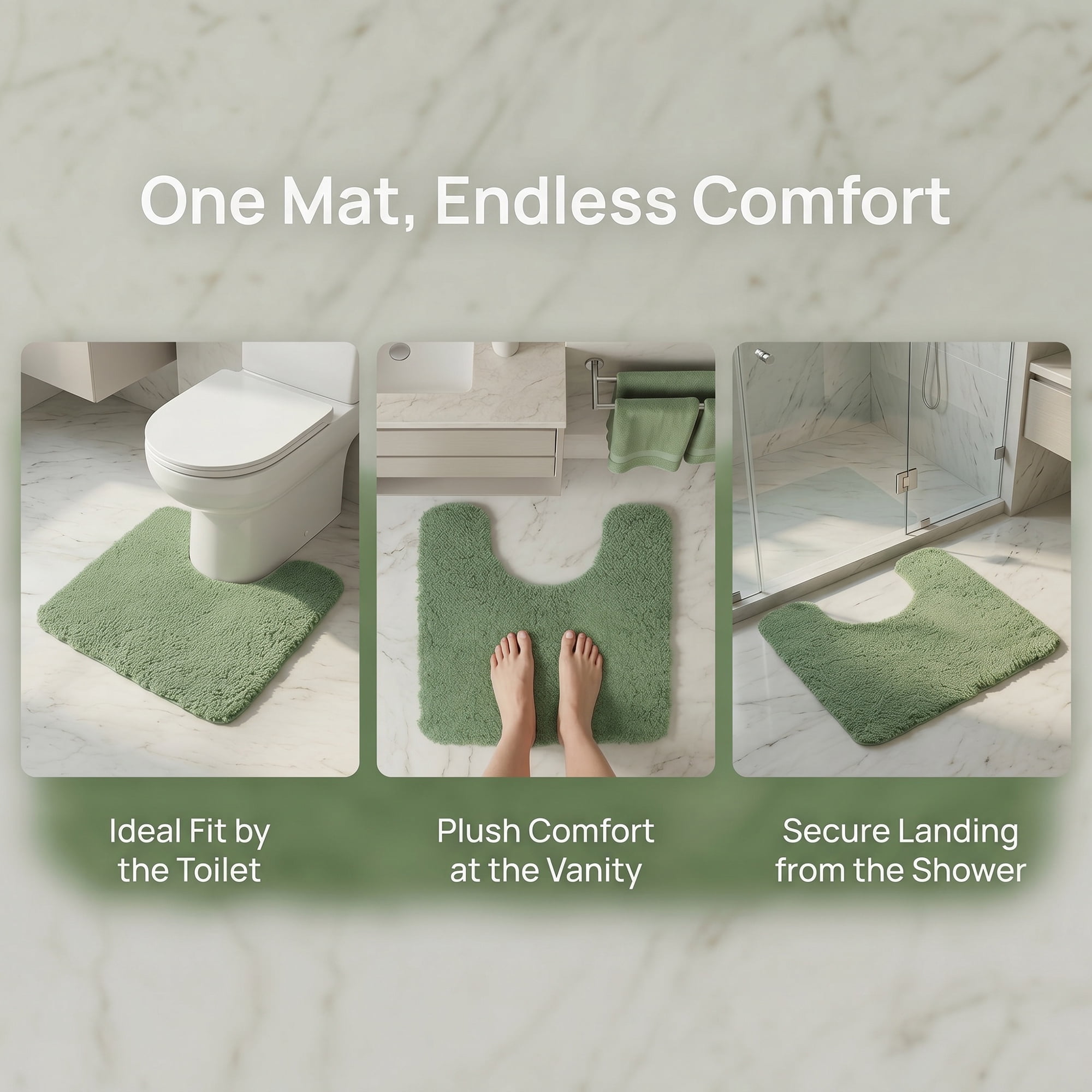 Unique Bargains U-Shaped Absorbent Non Slip Washable Plush Bath Mat Green 20" x 20"