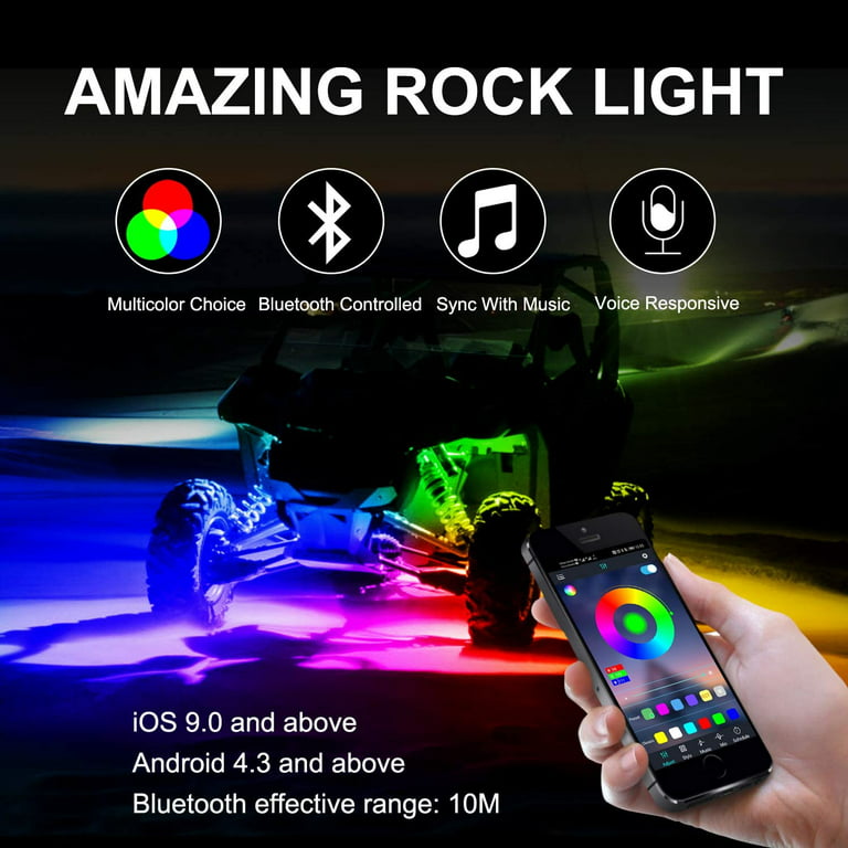 OFFROADTOWN RGB Rock Light Kits, RGB LED Rock Lights with 12 pods Lights  Multicolor Neon Trail Rig Lights Underglow Wheel Well Rock Lights for UTV  ATV SUV Off Road Truck Boat