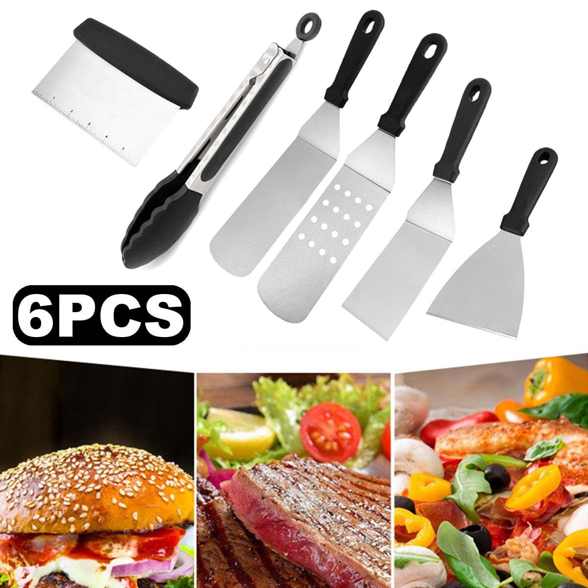 YQSDG Multifunctional Griddle Cooking Tool Kit Stainless Steel Grill Tool Sets, Silver - 6 pcs