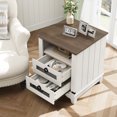 thumbnail image 4 of 18" Farmhouse Nightstand with Charging Station,Wood Bedside Table with 2 Drawers for Bedroom,Living Room,White, 4 of 7