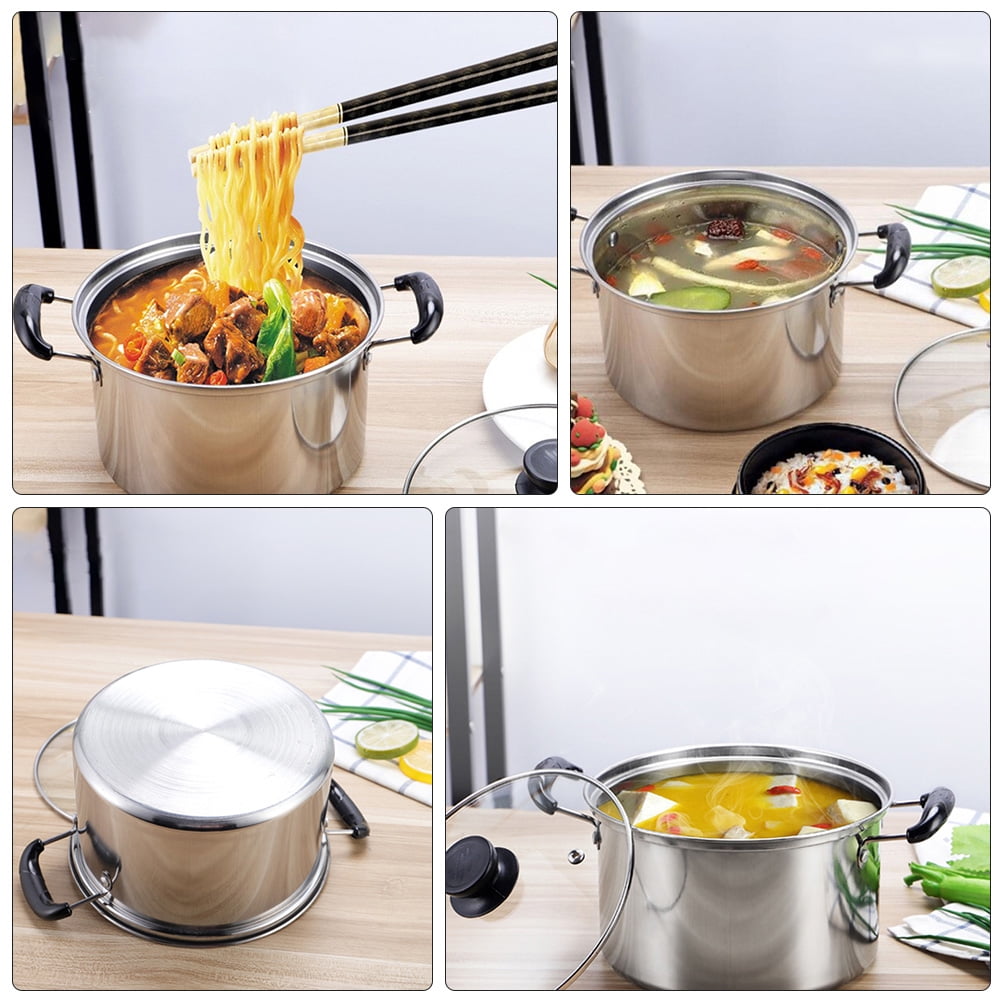 1pc Stainless Steel Soup Pot Multifunctional Pot Practical Hot Pot with Glass Lid