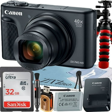 Canon PowerShot SX740 HS Digital Camera (Black) with 40x Optical Zoom Lens   SanDisk 32GB Memory Card   Tripod   ZeeTech Basic Bundle (International Model)