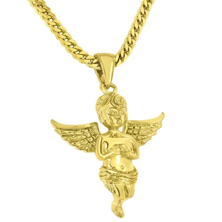 White Gold Baby Angel Pendant - Baby Angel Pendant 18K Gold Finish Stainless Steel Free Franco Chain Brand New Jewelry On Sale