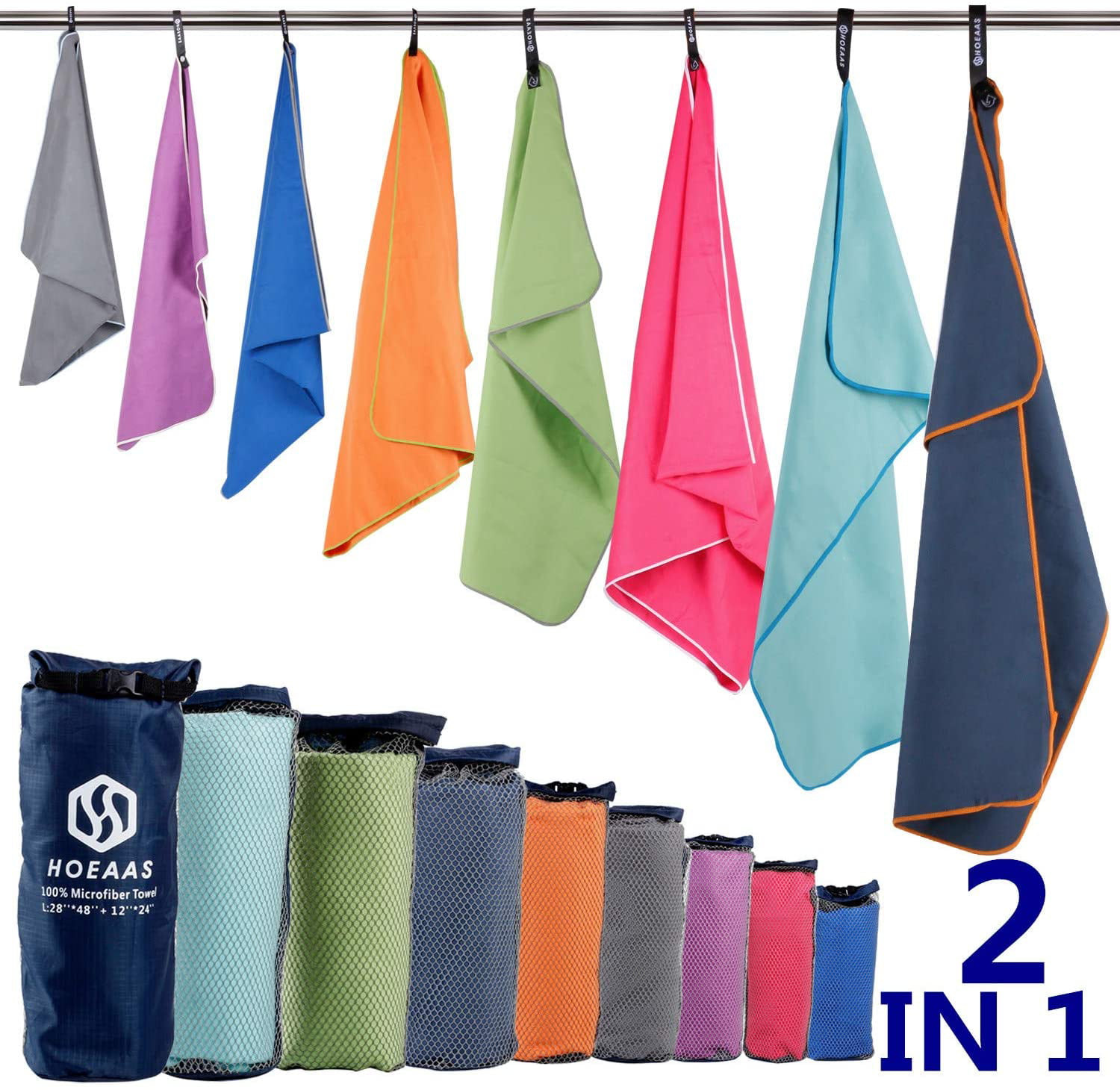 2 Pack Lightweight Compact Microfiber Travel & Sports Towels Body&Hand 