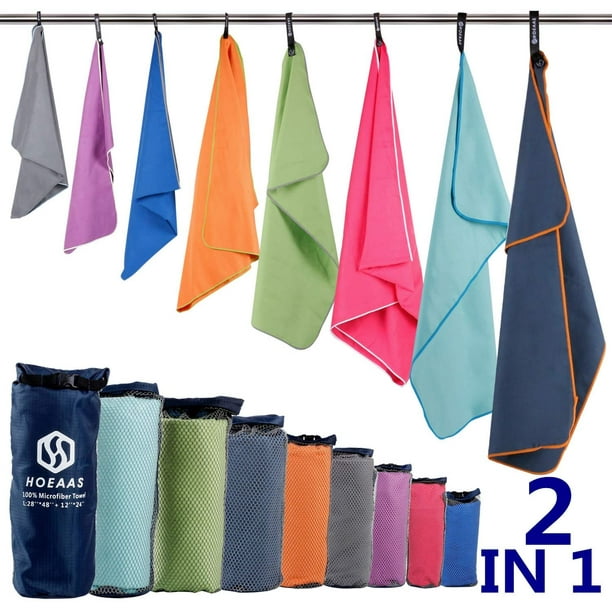 Microfiber Sport Travel Towel Set-(Size:S, M, L, XL, XXL)- Quick Dry, Super  Absorbent, Ultra Compact Towels-Fit for Beach Yoga Golf Gym Camping  Backpacking Hiking+Hand Towel & Carry Pouch 