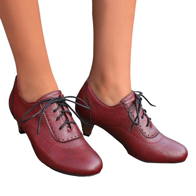 Bottes de Combat à Talons Kitten pour Femmes Rétro Hiver Automne en Cuir à Bout Rond Bottillons Courts à la Cheville Chaussures Oxford Vintage