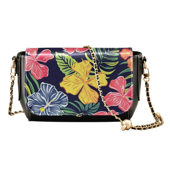 Leather Clamshell Crossbody Bag 10.4x5.5x3.7Inch Women's Crossbody Handbags Shoulder Purse Bank Card Bag Cash Bag Key Bag Colored Hawaiian Leaf
