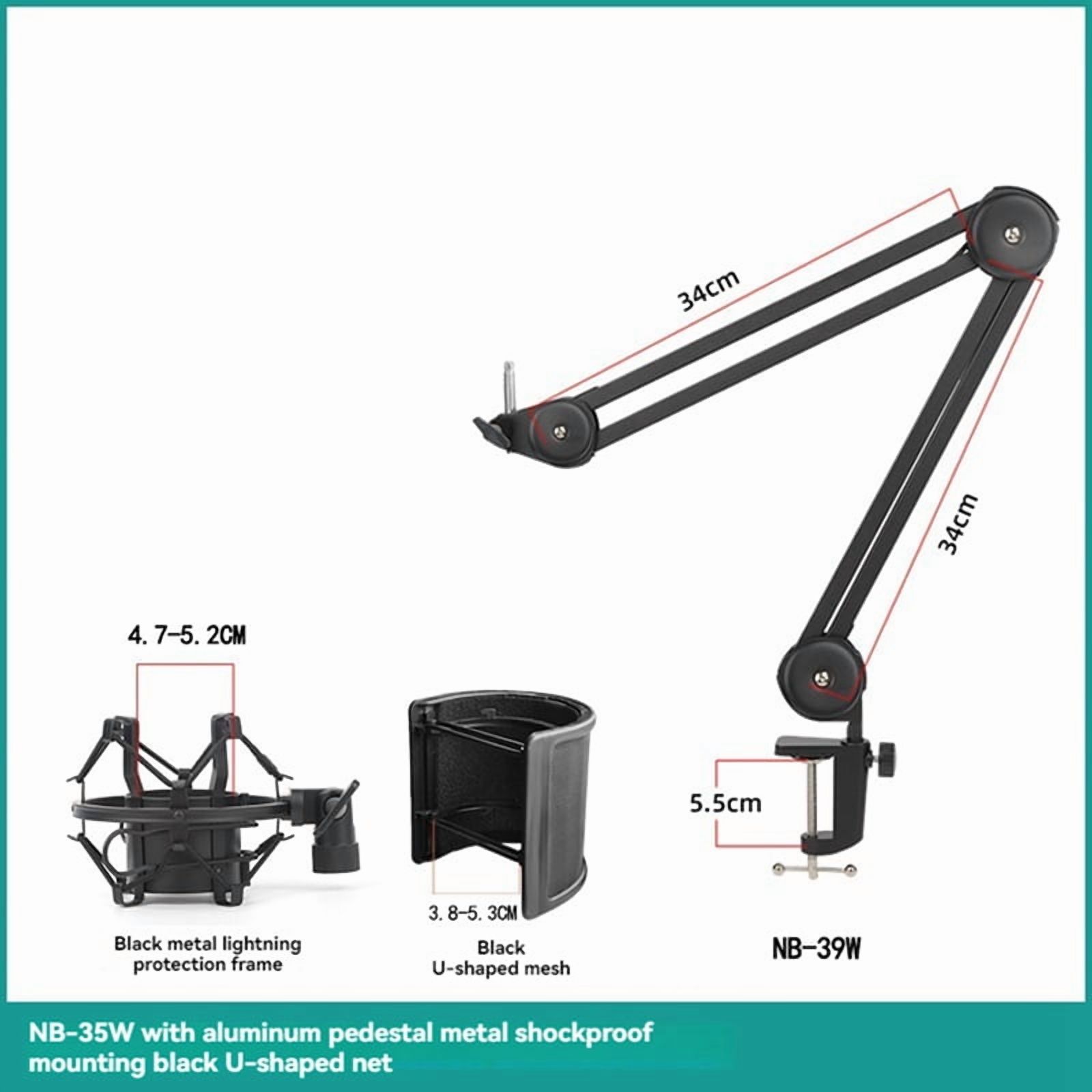 Mic Arm Stand for Recording,Podcasting,Adjustable Suspension Boom Scissor Arm Stand with Filter,Shock Mount Black