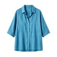 thumbnail image 6 of Tops for Women 100% Cotton Summer Solid Casual V-Neck Button Down 3/4 Sleeve Shirt, 6 of 7