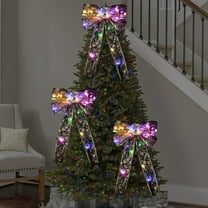 ZhyrZng Light up Christmas Tree Topper Bow, Printed with Star Pattern Christmas Bows with Gold Silver Edge for Holiday Xmas Tree Gift Wrapping Decorations(No LED Lights!!!)