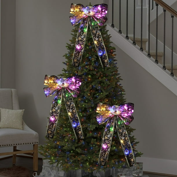 Lazo de Cinta Transparente para Decoración de Árbol de Navidad, Accesorio Colgante Brillante.