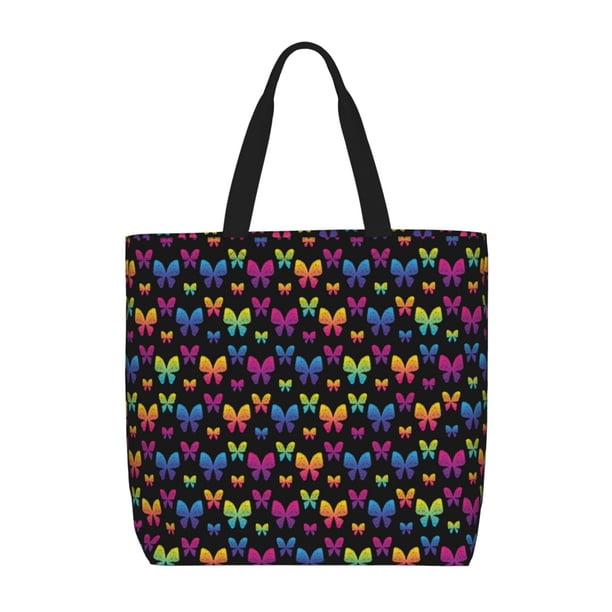 Fotbe Rainbow Butterfly Bolsa Tote con Estampado para Mujer, Bolsos con Cremallera, Bolsa de Hombro Casual de Gran Capacidad con Bolsillos Internos