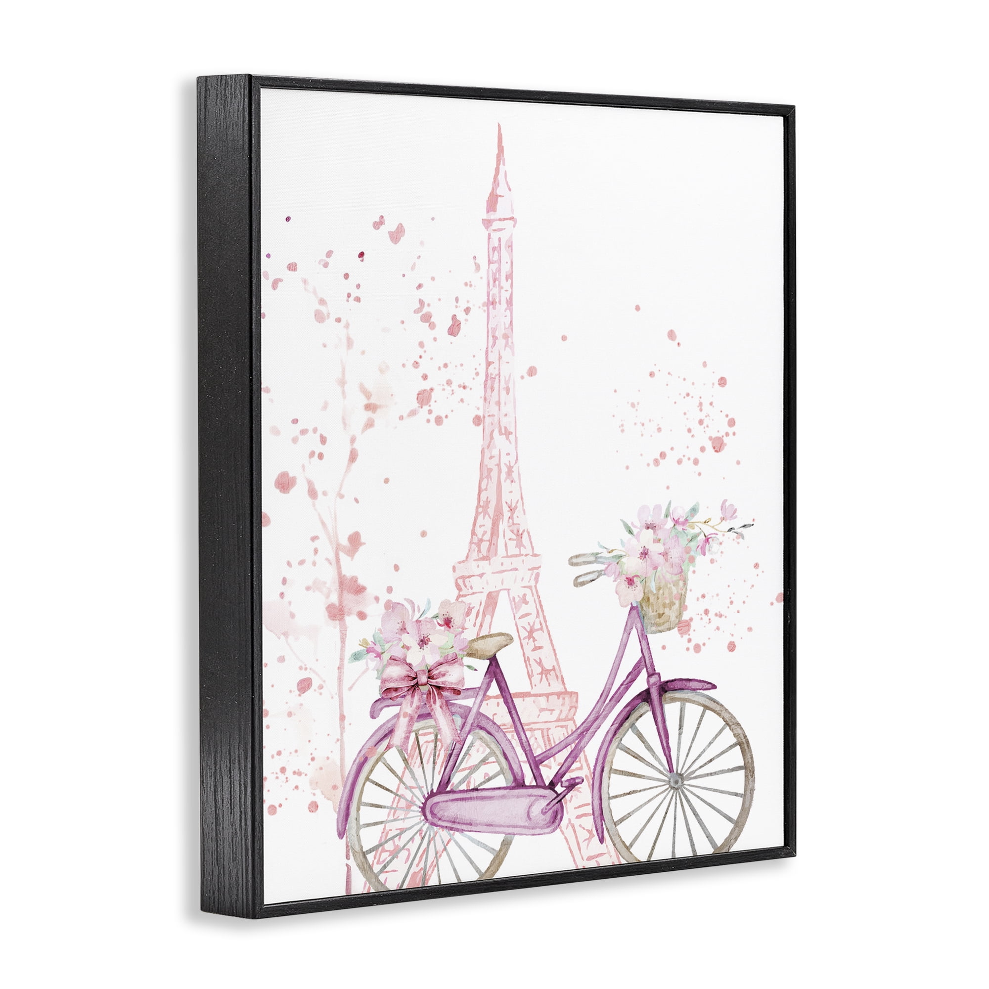 Parisian Bicycle & Modern Splatter Black Framed Giclee Art, design by Kim Allen
